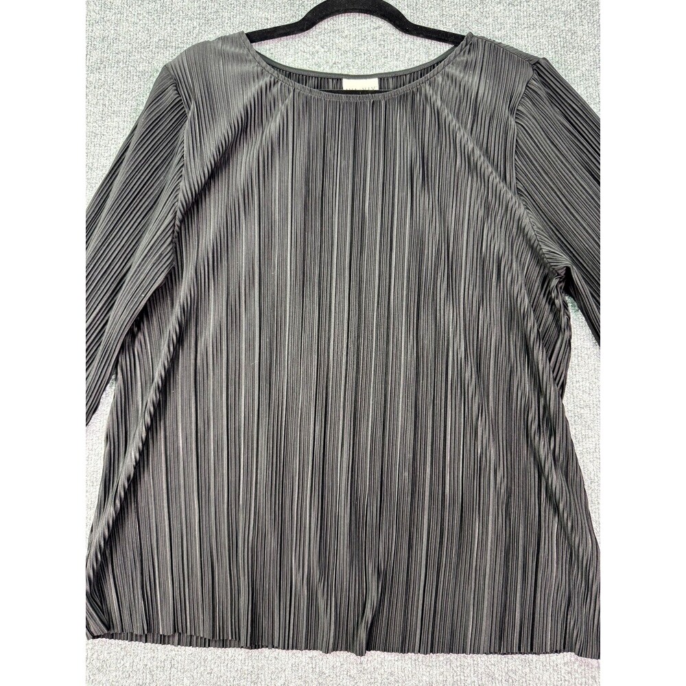Ava & Viv 1X Black Pleated Blouse Long Sleeve Ruffle Cuff Holiday Party Top - Picture 2 of 13